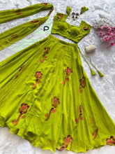 Alluring Green Color Georgette Hand Painted Lehenga